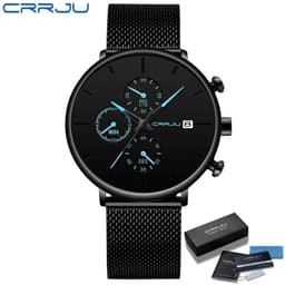 image-CRRJU Mens Watches Luxury Sport Wrist Watch Unique Design Stainless Steel Auto Date Mesh Strap Men Fashion Casual Quartz Watches