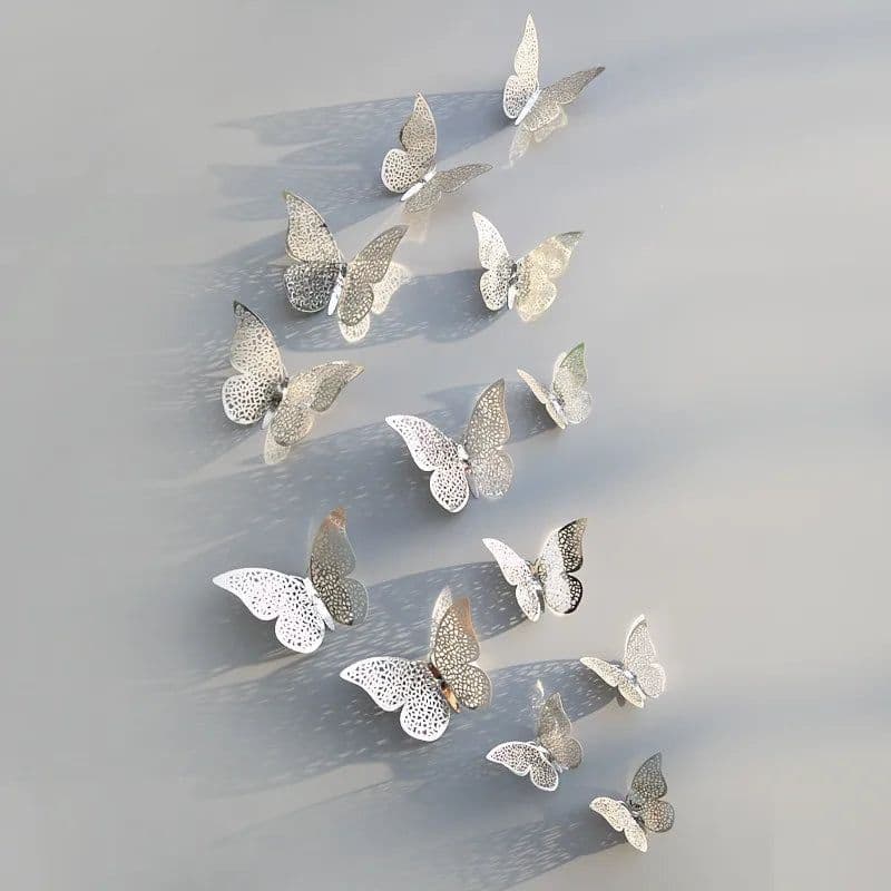 image-12Pcs/Set Hollow 3D Butterfly Wall Stickers For Wedding Decoration Living Room Window Home Decor Gold Silver Butterflies Decals