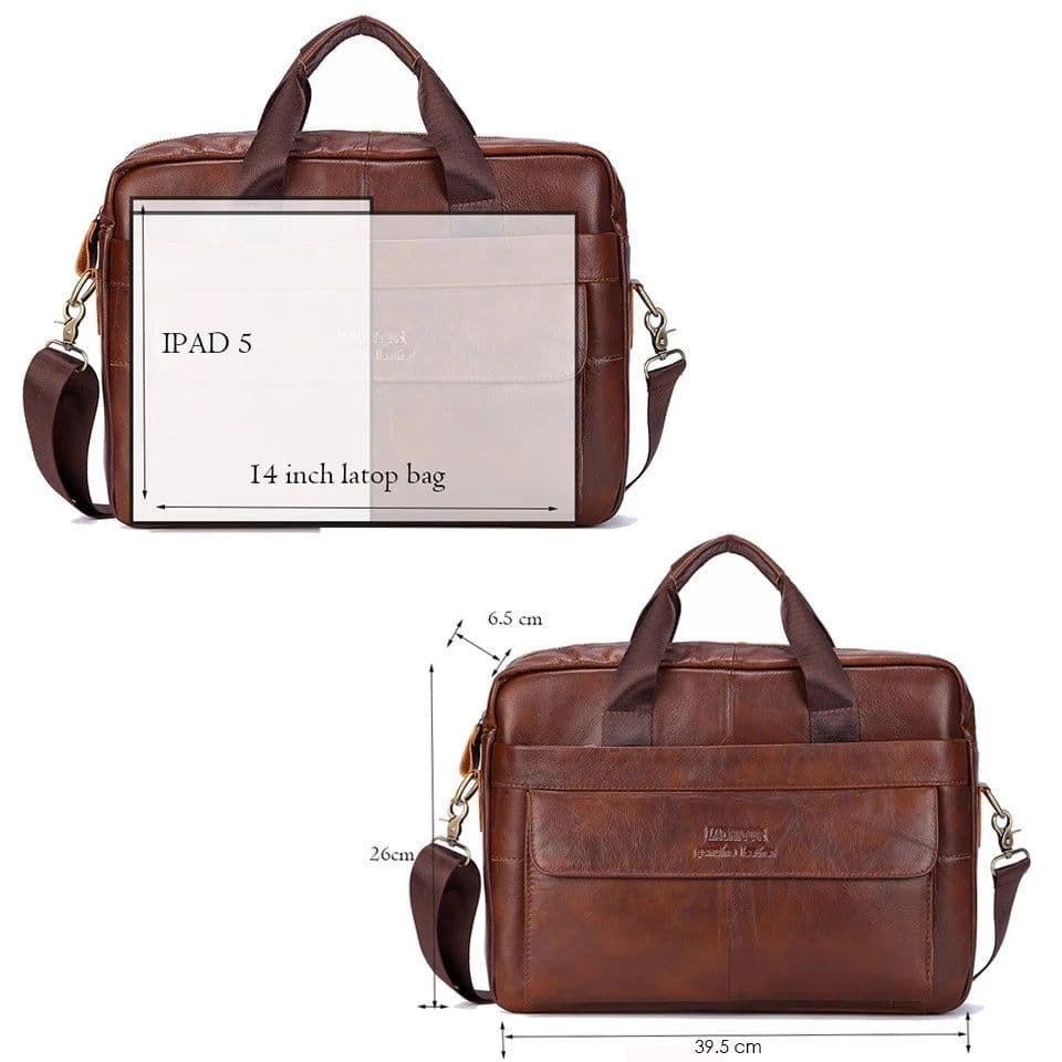 image-Men Genuine Leather Handbags Casual Leather Laptop Bags Male Business Travel Messenger Bags Men's Crossbody Shoulder Bag