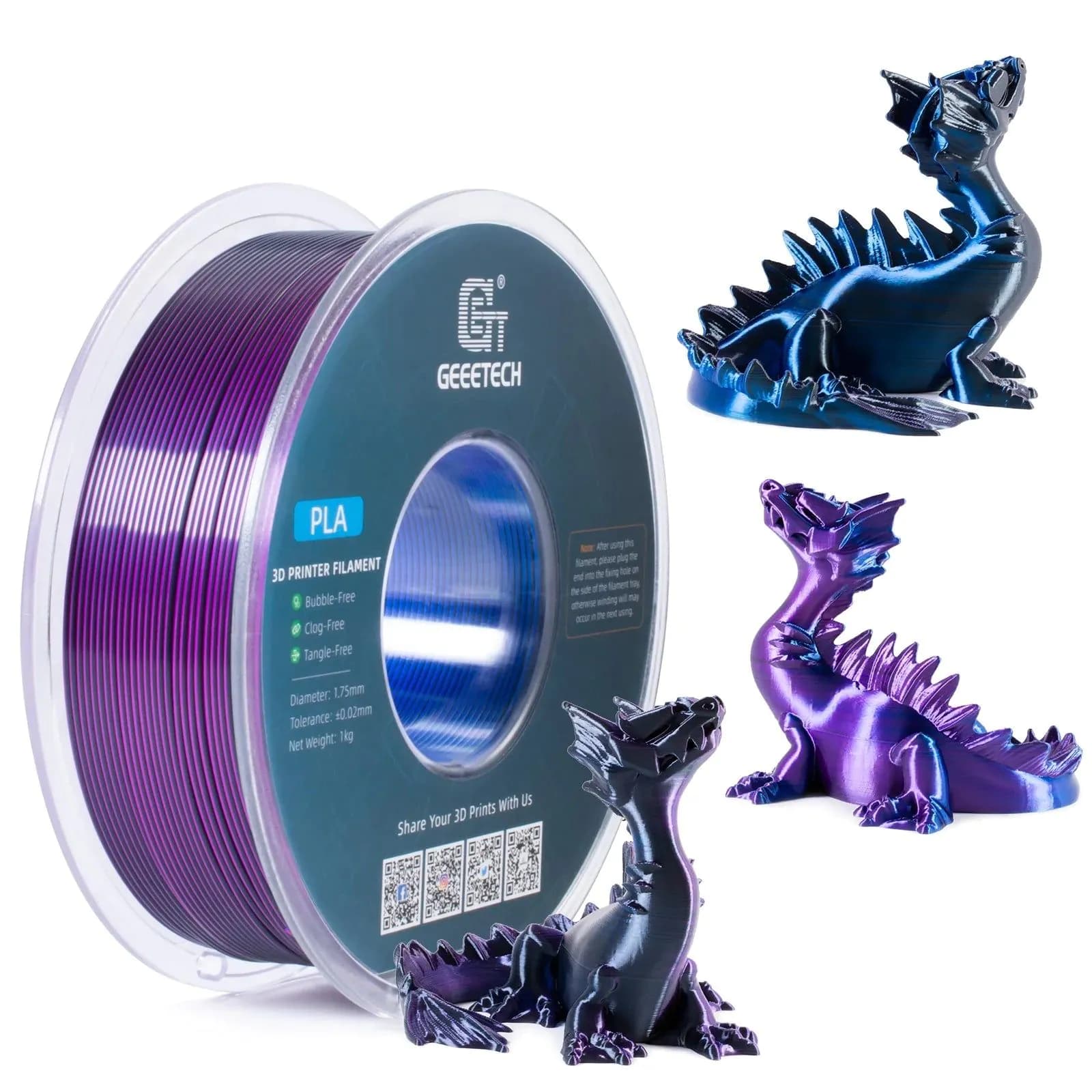 image-Geeetech Three Tri Color Silk PLA Filament , 3D Filament 1,75 mm 1KG Spool Wire (+/-0.03mm) Vacuum packaging, special color