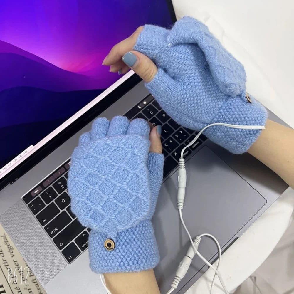 image-USB Electric Heating Half-Finger Gloves Unisex USB Powered Half-Finger Thermal Gloves For Indoor Outdoor