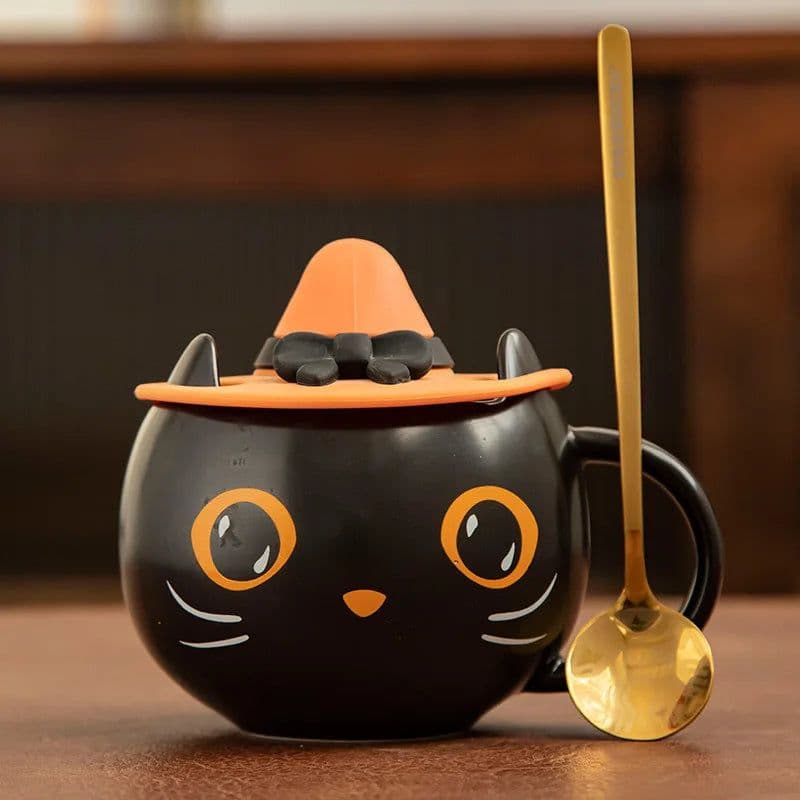 image-Personalized Cute Limited Edition Mysterious Black Cat Cup Halloween Coffee Mug Tea Cup Gifts For Family Couples And Friends Mug