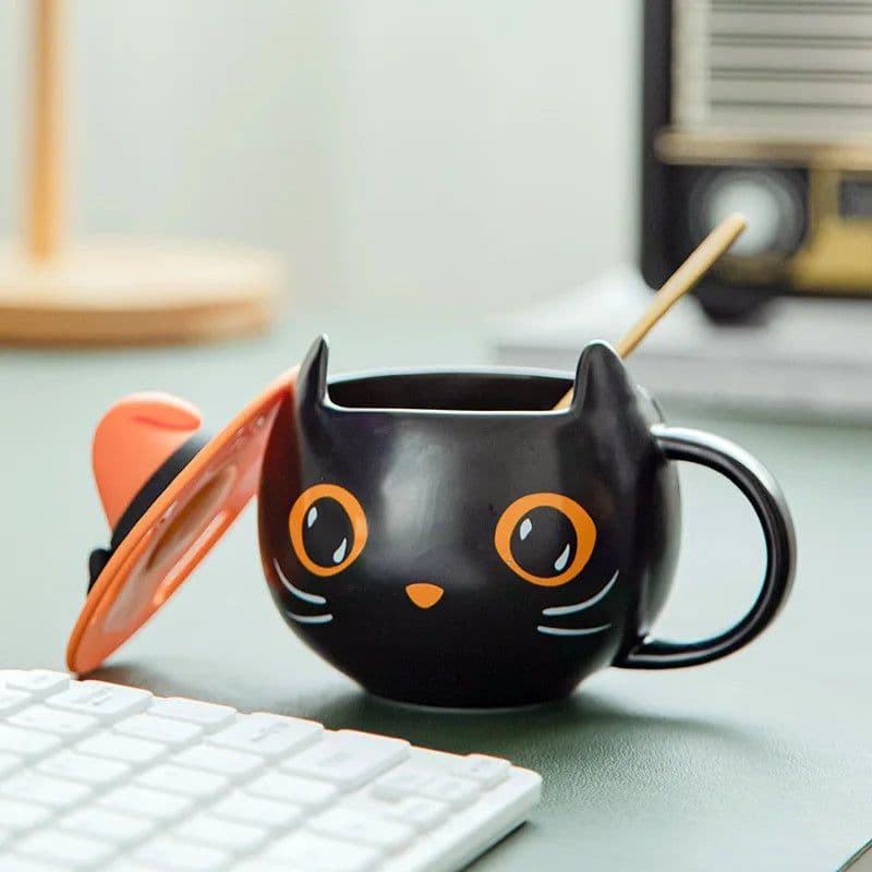 image-Personalized Cute Limited Edition Mysterious Black Cat Cup Halloween Coffee Mug Tea Cup Gifts For Family Couples And Friends Mug