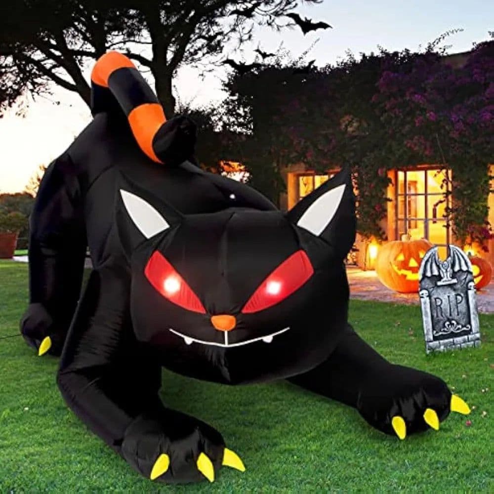 image-Halloween Inflatable Black Cat with LED Lights