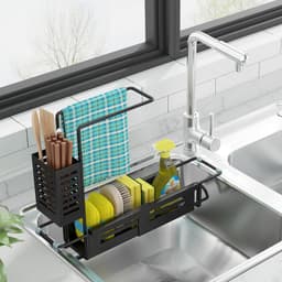 image-Kitchen stainless steel rag rack multi-purpose sink drain storage towel faucet retractable sink rack