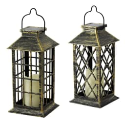 image-Plastic Craft Solar Wind Lantern Hollow Palace Lantern Outdoor Garden Christmas Decoration LED Flame Light Candle Hanging Light