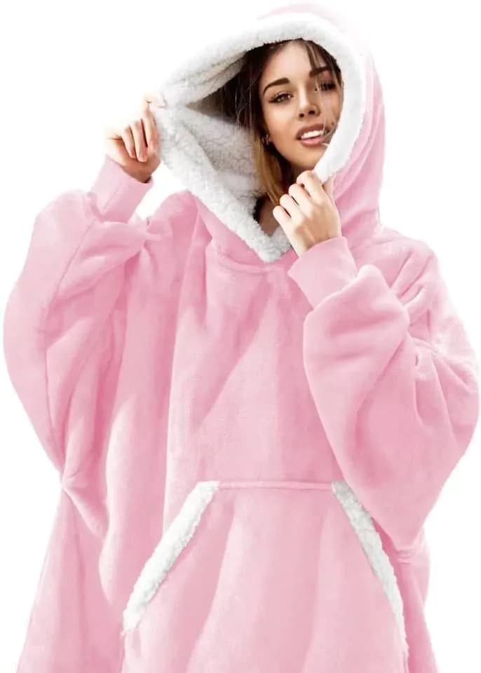 image-2021 Amazon hot sale foreign trade plus size women's flannel blanket hoodie thick warm sweatshirt home service