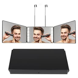 image-Amazon hot product barber mirror retractable hanging three-sided folding makeup mirror LED with light simple European-style three-folding mirror