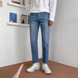 image-MYQ men's autumn nine-point straight-leg jeans loose-fitting Korean style trendy slim-fitting handsome little feet pants