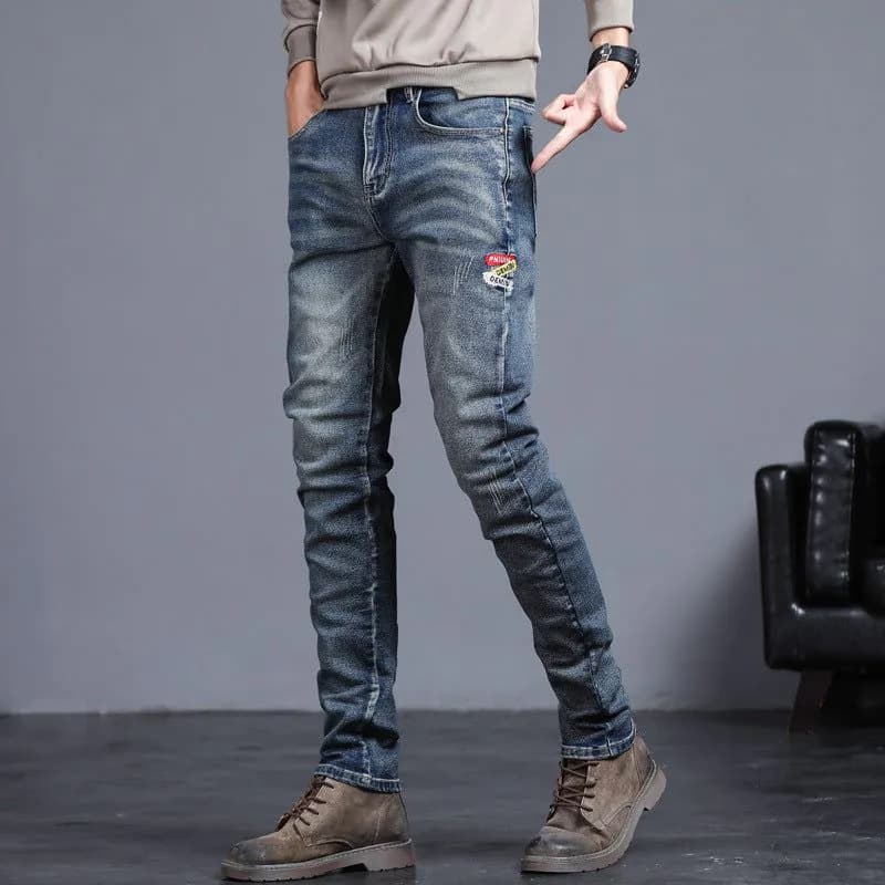 image-Men's Black Gray Straight Leg Jeans High Elasticity Zip Fly