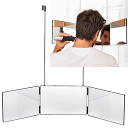 image-Amazon hot product barber mirror retractable hanging three-sided folding makeup mirror LED with light simple European-style three-folding mirror