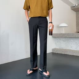 image-MYQ men's trousers drape straight loose Korean style suit pants summer ice silk thin style fall feeling casual pants trend