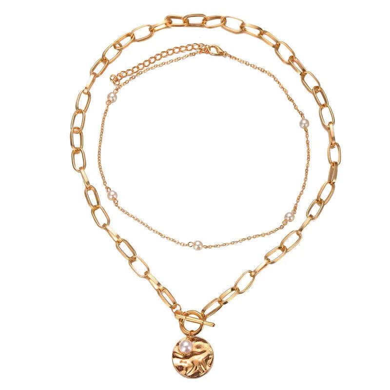 image-European and American new double-layer necklace long punk chain pearl short necklace aliexpress wish explosion clavicle chain female