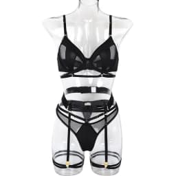 image-Women's Mesh Underwear Set with Steel Ring 4-Piece