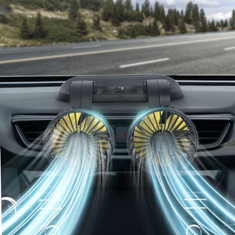 image-Car mini five-blade 360°rotatable fan creative adjustment wind power stop sign fan car supplies