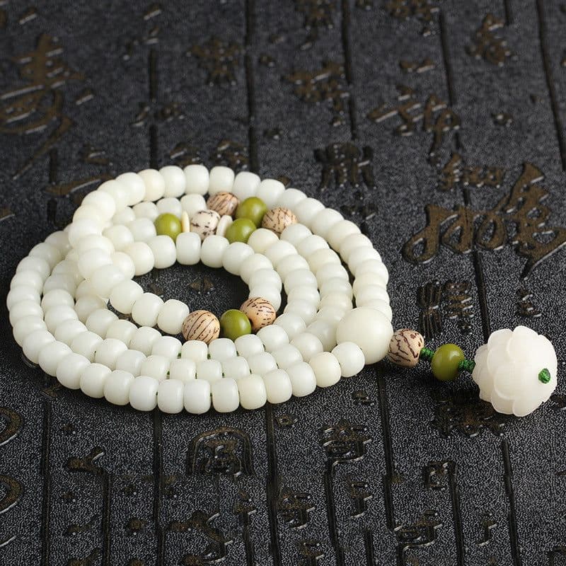 image-White Jade Bodhi Bracelet Women's Bracelet Bodhi Root Carved Lotus 108 Rosary Beads Wenwan Beads Manufacturer