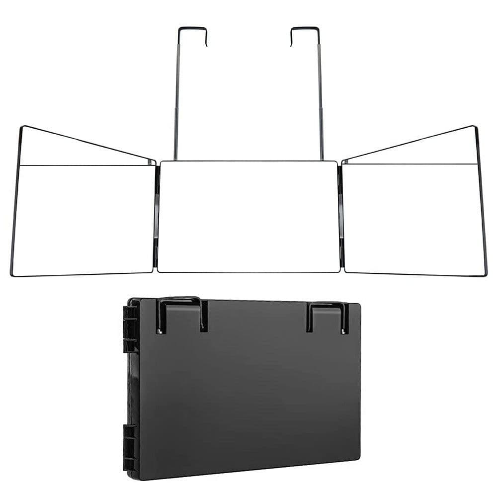 image-Amazon hot product barber mirror retractable hanging three-sided folding makeup mirror LED with light simple European-style three-folding mirror
