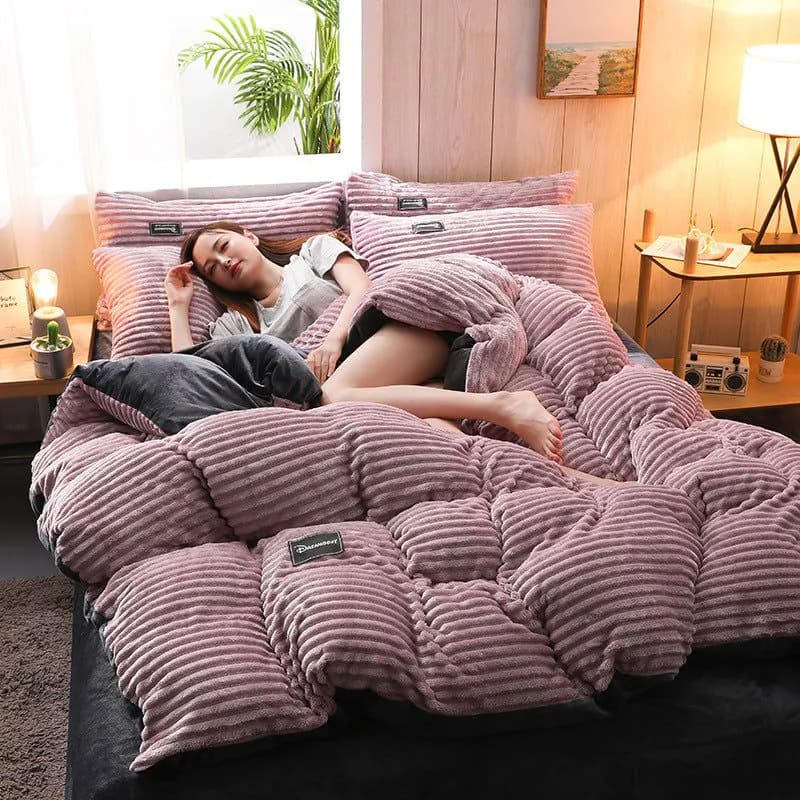 image-Thick coral fleece four-piece flannel double-sided fleece duvet cover winter crystal fleece plus fleece bed magic fleece