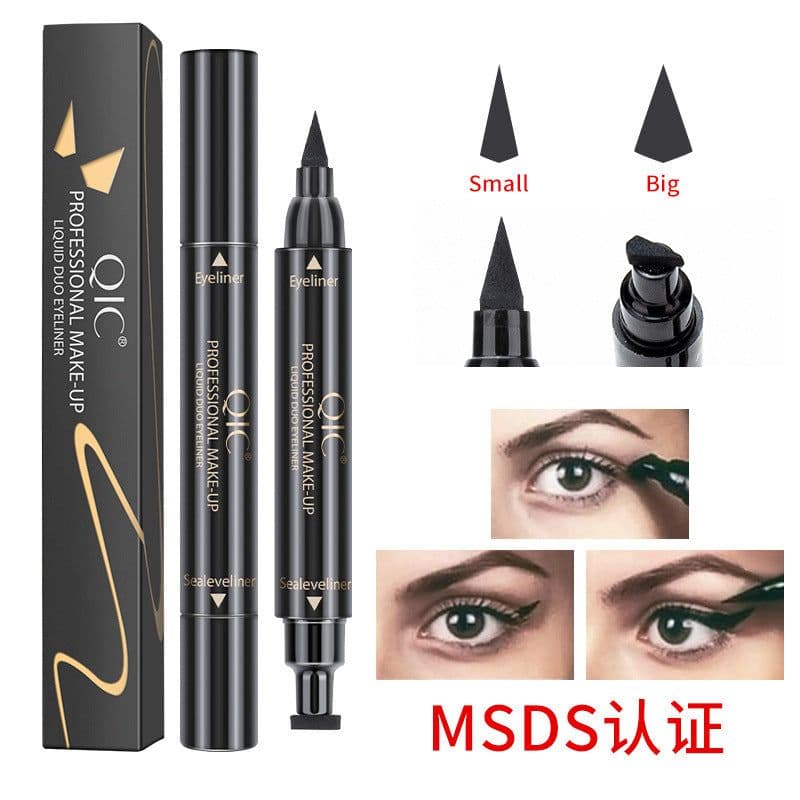 image-QIC double-headed seal triangle eyeliner, waterproof and non-smudge wing liquid eyeliner pen, vibrato net celebrity, the same beauty makeup