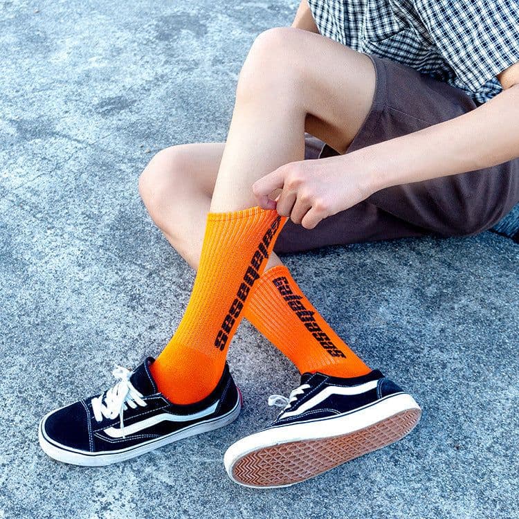 image-Socks men and women ins tide brand street long tube skateboard socks coconut high letter basketball socks grandpa same socks