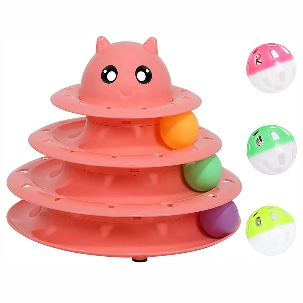 image-Cross-border manufacturers spot new pet toys cat three-layer cat turntable self-hey fun bell toy ball