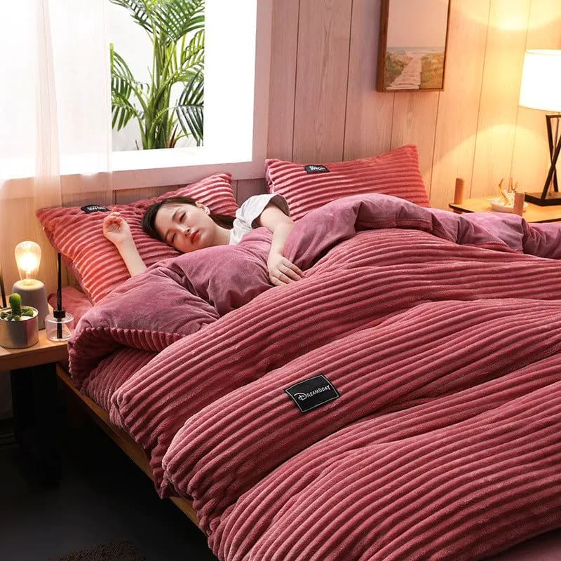 image-Thick coral fleece four-piece flannel double-sided fleece duvet cover winter crystal fleece plus fleece bed magic fleece