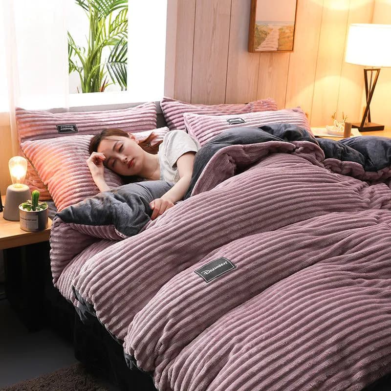 image-Thick coral fleece four-piece flannel double-sided fleece duvet cover winter crystal fleece plus fleece bed magic fleece
