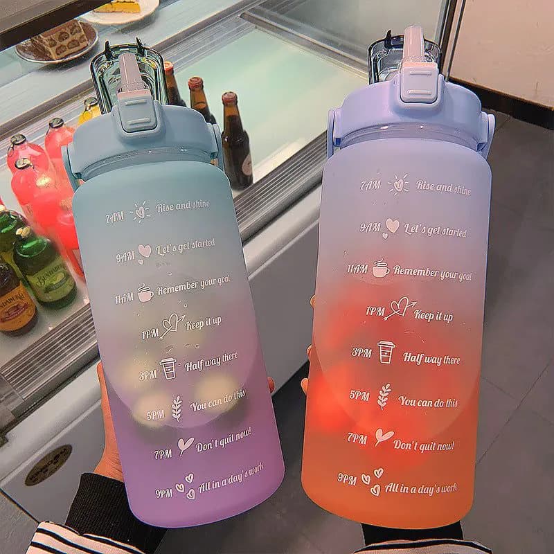 image-Creative large-capacity plastic cup bouncing cover outdoor frosted sports bottle gradient color space cup with scale cup