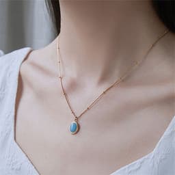 image-Niche Light Luxury Oval Natural Necklace Pendant Blue Star Sea Simple Temperament Elegant Design Clavicle Chain