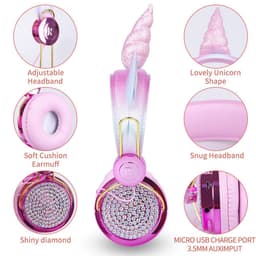 image-Headset children's headset wired wireless bluetooth tablet phone computer with heavy bass unicorn cartoon headset