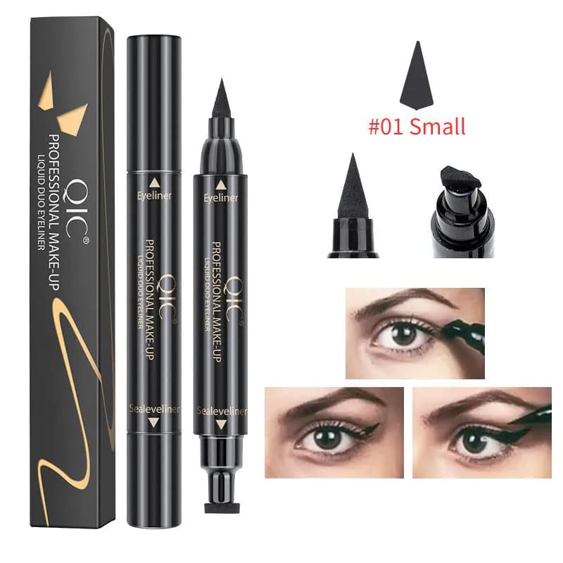 image-QIC double-headed seal triangle eyeliner, waterproof and non-smudge wing liquid eyeliner pen, vibrato net celebrity, the same beauty makeup