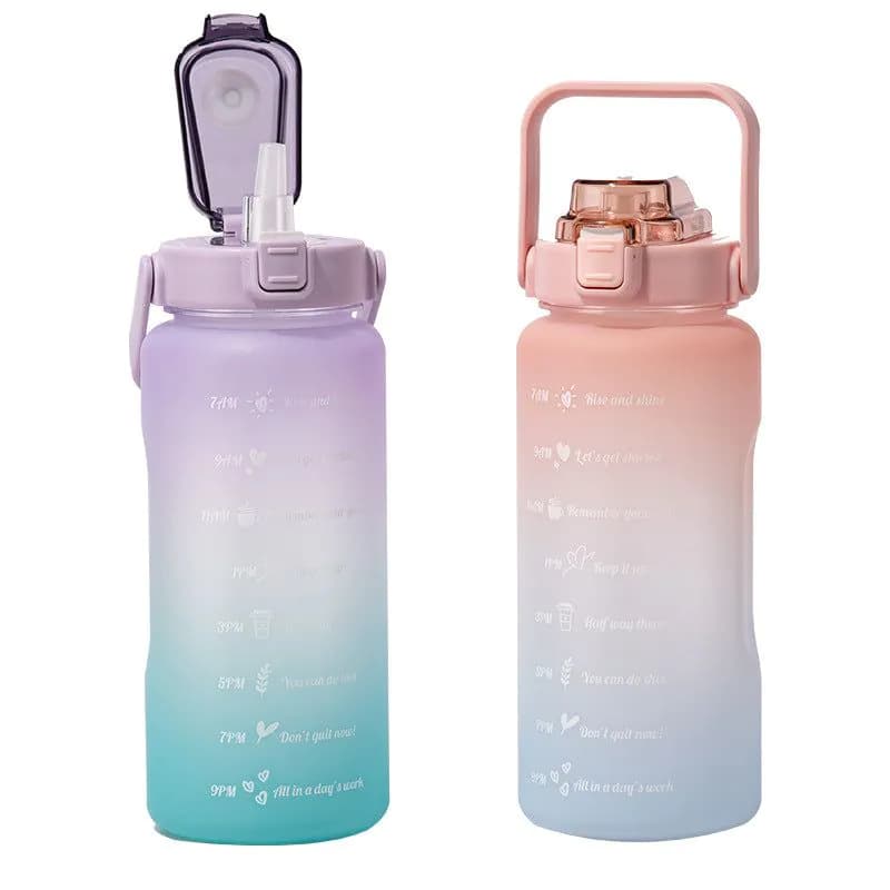 image-Creative large-capacity plastic cup bouncing cover outdoor frosted sports bottle gradient color space cup with scale cup