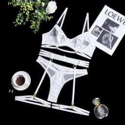 image-Women's Mesh Underwear Set with Steel Ring 4-Piece