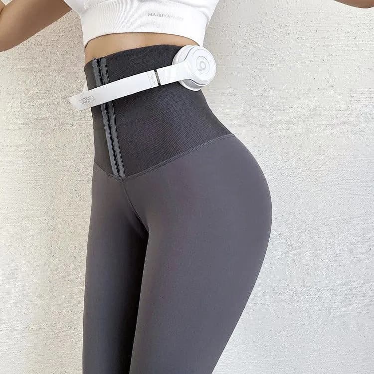 image-Double-breasted European and American cross-border new yoga pants leggings women plus velvet thickening waist abdomen and hips high waist elasticity