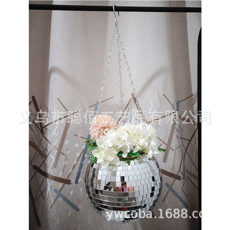 image-2021 Cross-border New Disco Mirror Ball Flower Pot, Spherical Hanging Pot, Gardening Creative Hanging Basket, Factory Outlet