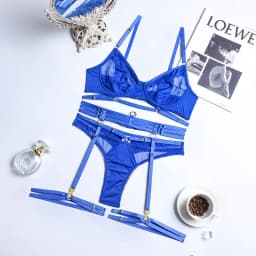 image-Women's Mesh Underwear Set with Steel Ring 4-Piece