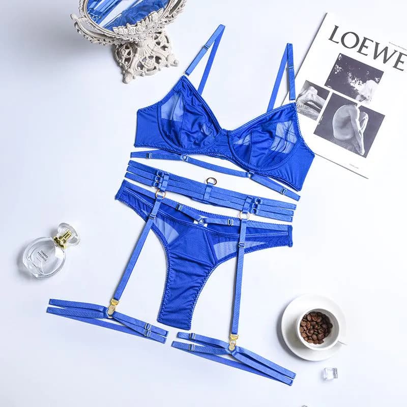image-Women's Mesh Underwear Set with Steel Ring 4-Piece