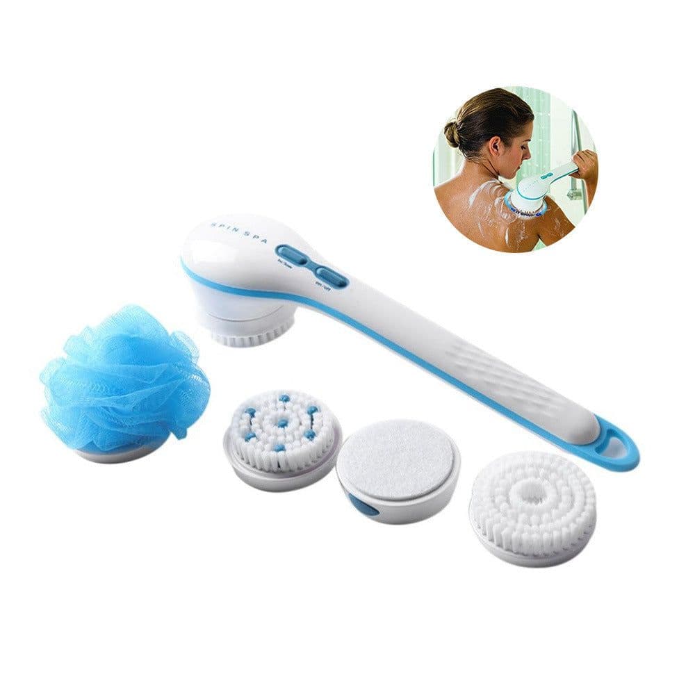 image-Simple TV five-in-one electric massage bath brush set silicone bathroom electric bath brush scrubbing device long handle