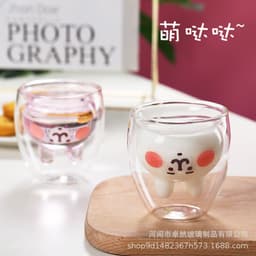 image-Wholesale Cartoon Double Glass Bear Cup Creative Household Coffee Milk Juice Drinking Cup Gift Cup Heat Resistant Cup