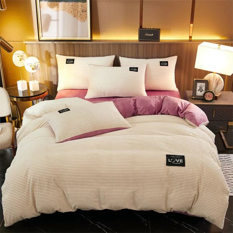 image-Thick coral fleece four-piece flannel double-sided fleece duvet cover winter crystal fleece plus fleece bed magic fleece