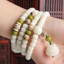 image-White Jade Bodhi Bracelet Women's Bracelet Bodhi Root Carved Lotus 108 Rosary Beads Wenwan Beads Manufacturer