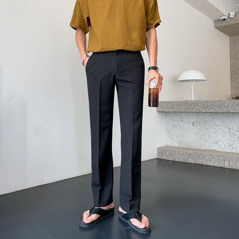 image-MYQ men's trousers drape straight loose Korean style suit pants summer ice silk thin style fall feeling casual pants trend