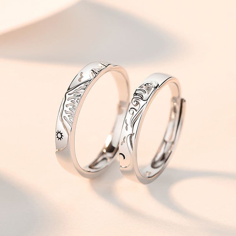 image-Original new mountain alliance eachother couple ring sterling silver men and women a niche design ring sun and moon ring gift