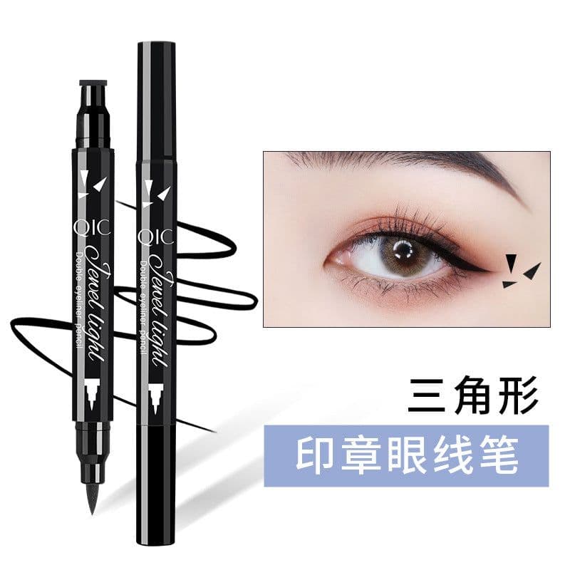 image-QIC double-headed seal triangle eyeliner, waterproof and non-smudge wing liquid eyeliner pen, vibrato net celebrity, the same beauty makeup