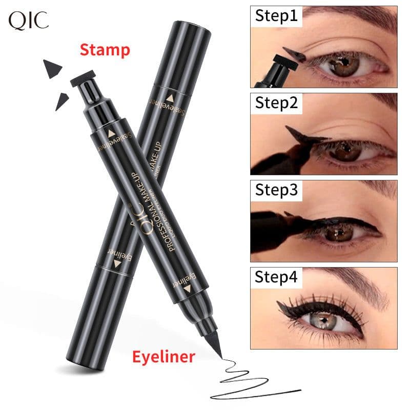 image-QIC double-headed seal triangle eyeliner, waterproof and non-smudge wing liquid eyeliner pen, vibrato net celebrity, the same beauty makeup