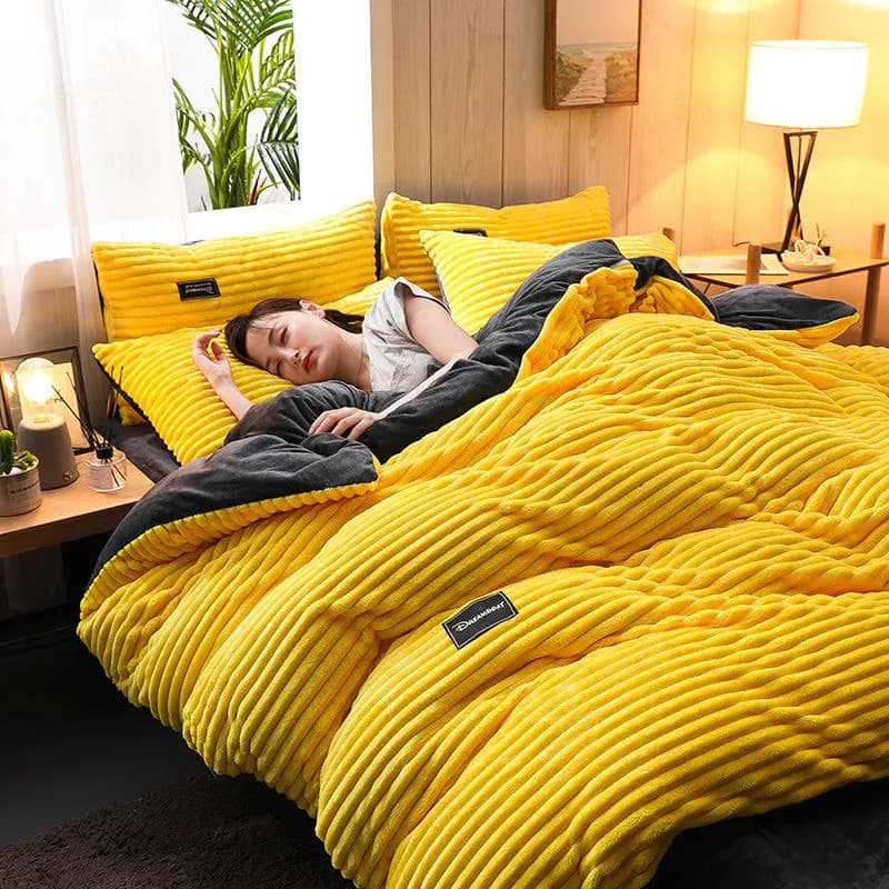 image-Thick coral fleece four-piece flannel double-sided fleece duvet cover winter crystal fleece plus fleece bed magic fleece