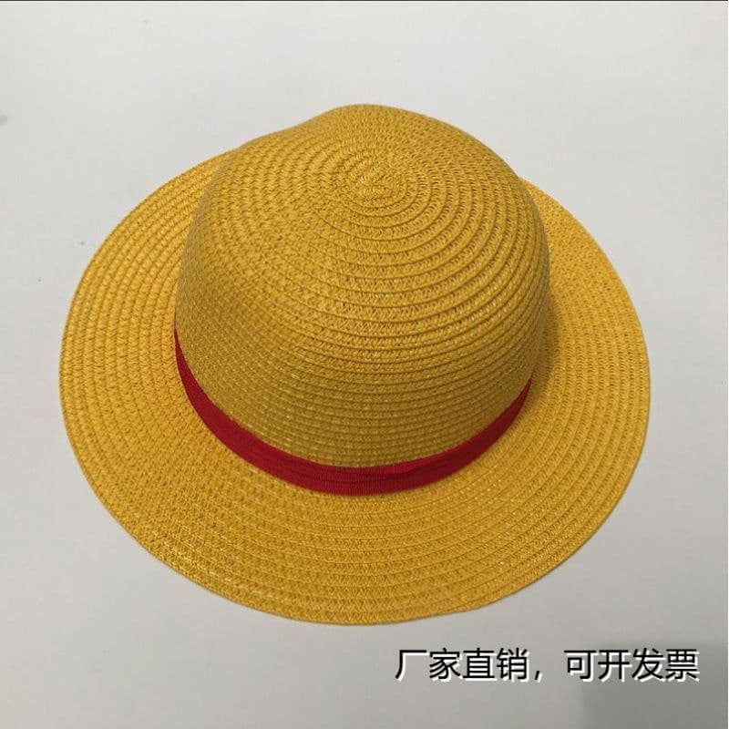 image-Cap male Luffy Spring/Summer Travel Sunshade Anime Hat Summer Sunscreen Yellow Braided Cap One Piece Prop Hat