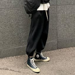 image-MYQ men's pleated ice silk casual pants summer Korean version of the trend of wide-legged straight loose nine-point sports trousers
