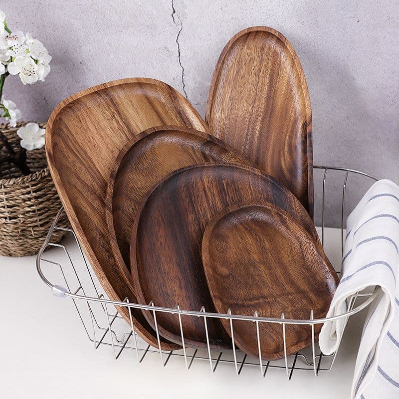 image-Detomate Acacia Irregular Dinner Plate Wooden Plate Dessert Tray Creative Plate Wooden Cold Vegetable Plate