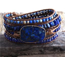 image-Cross-border AliExpress Hot Selling European and American Vintage Natural Cut-Angle Emperor Stone Leather Bracelet Five Circles Multilayer Winding Bracelet